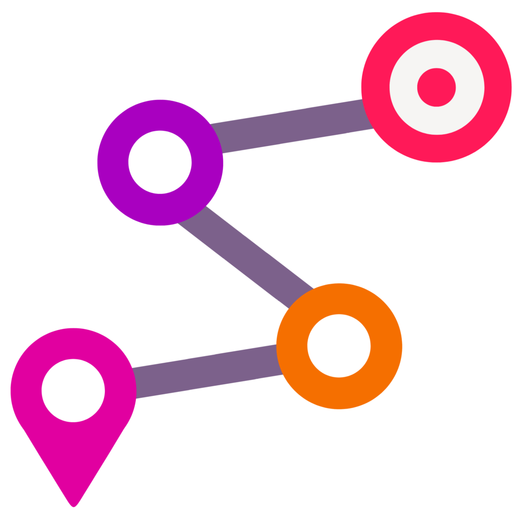Simple shapes show a journey from a current location (or situation) to reach a target.